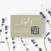Hochzeitsstichtag RSVP QR Code Elegant Sage Green Karte