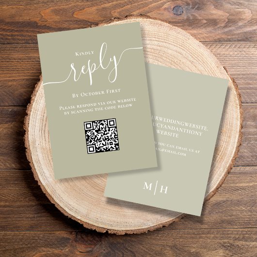 Hochzeitsstichtag RSVP QR Code Elegant Sage Green Karte