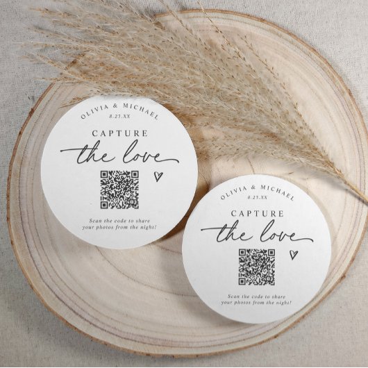 Hochzeitsstichtraining von Fotos mit QR-Code Runder Pappuntersetzer
