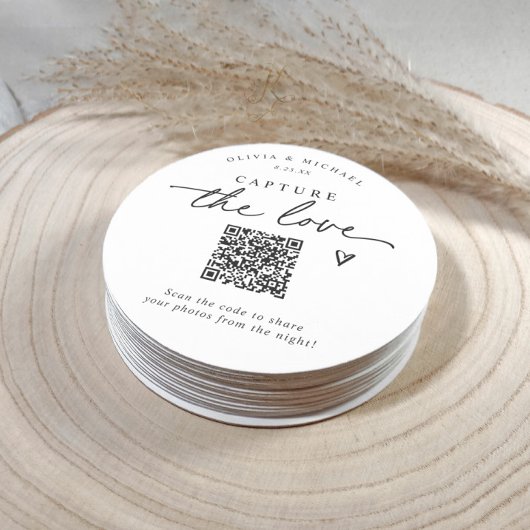 Hochzeitsstichtraining von Fotos mit QR-Code Runder Pappuntersetzer