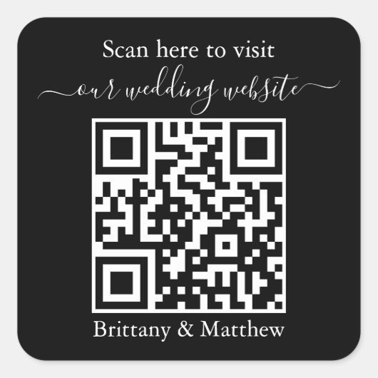 Hochzeitssticker für die QR-Code-Website Quadratischer Aufkleber (Vorderseite)