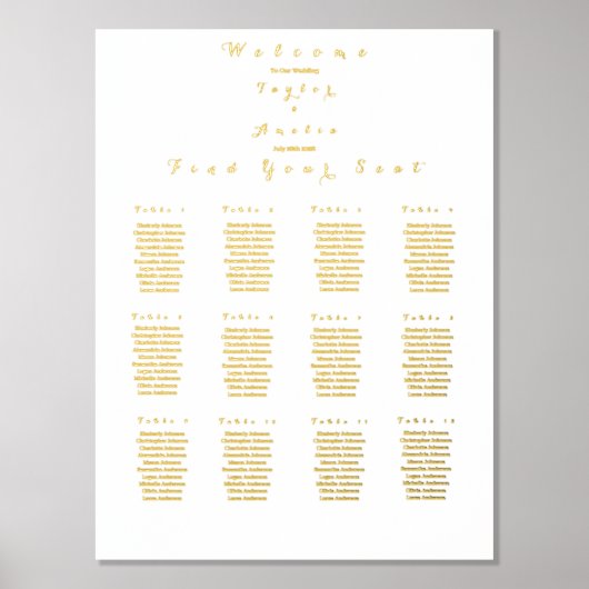 Hochzeitsstift 12 Tische Real Gold Foil Foliendrucke (Vorderseite)