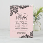 Hochzeitsstift | Elegante rosa schwarze Spitze Einladung (Stehend Vorderseite)