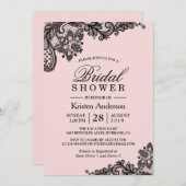 Hochzeitsstift | Elegante rosa schwarze Spitze Einladung (Vorne/Hinten)