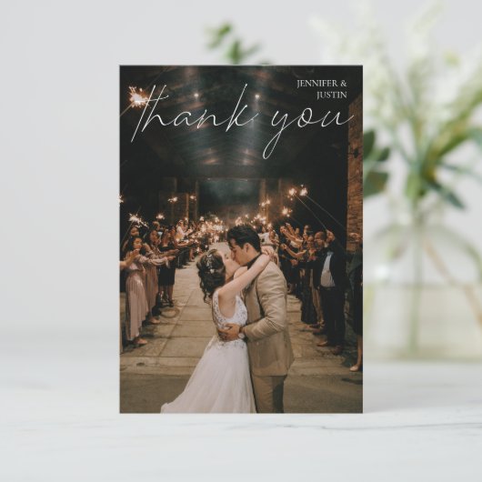Hochzeitsstift Foto Chic Moderne Handschrift Typog Dankeskarte (Stehend Vorderseite)
