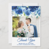 Hochzeitsstift Foto Dankeschön Card Navy Blue Flor Einladung (Vorderseite)