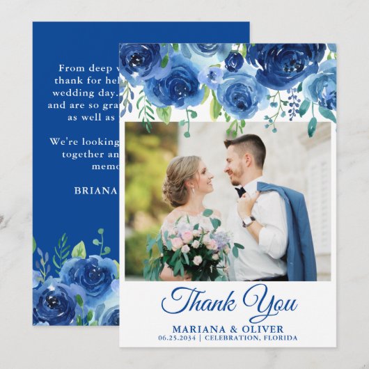Hochzeitsstift Foto Dankeschön Card Navy Blue Flor Einladung (Vorne/Hinten)