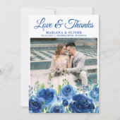 Hochzeitsstift Foto Dankeschön Card Navy Blue Flor Einladung (Vorderseite)