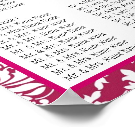 Hochzeitsstift Fuchsia Pink Damask Poster (Ecke)
