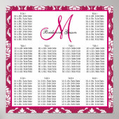 Hochzeitsstift Fuchsia Pink Damask Poster (Vorne)