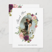 Hochzeitsstift mit Burgunder und Rosa Oval Rahmen Dankeskarte (Vorne/Hinten)