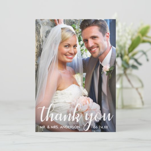 Hochzeitsstift | Modern Script Dankeschön Karte (Stehend Vorderseite)