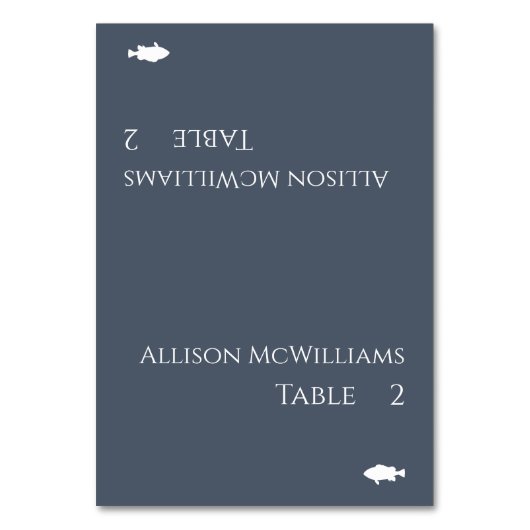 Hochzeitsstift Platzkarte-Fisch-Blau und Weiß- Tischnummer (Vorderseite)