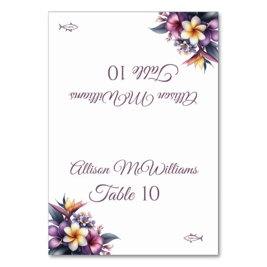 Hochzeitsstift Platzkarte-Tropisch-Blütenfisch Tischnummer (Vorderseite)