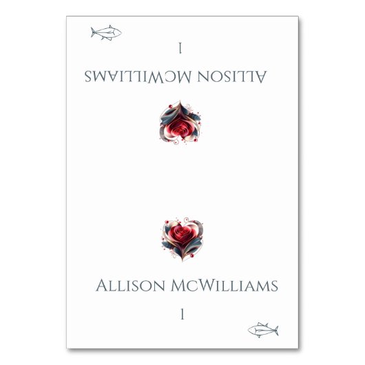 Hochzeitsstift Platzkarten-Fisch Rose Tischnummer (Vorderseite)