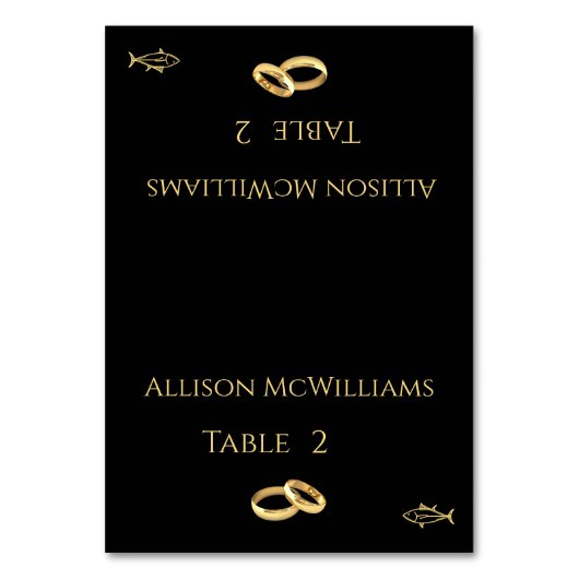 Hochzeitsstift Platzkarten-Fisch-Schwarz- Tischnummer (Vorderseite)