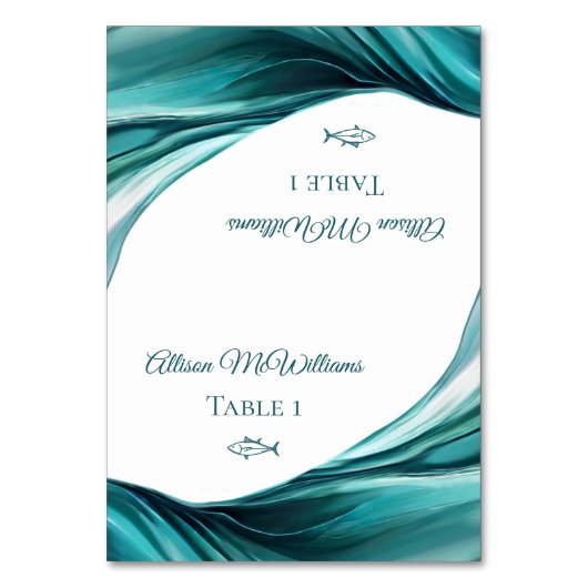 Hochzeitsstift Platzkarten-Fisch-Smaragdgrün- Tischnummer (Vorderseite)