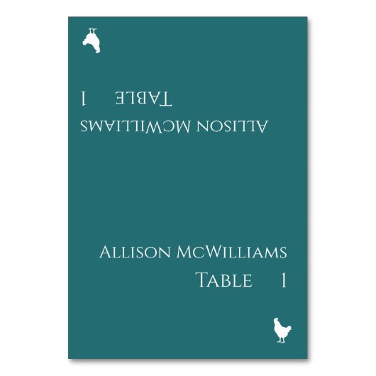 Hochzeitsstift Platzkarten-Geflügel-Smaragdgrün- Tischnummer (Vorderseite)