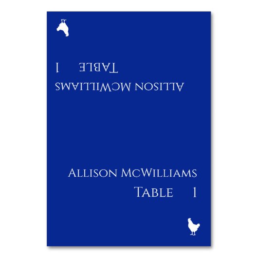 Hochzeitsstift Platzkarten-Geflügel-Symbol-blau un Tischnummer (Vorderseite)