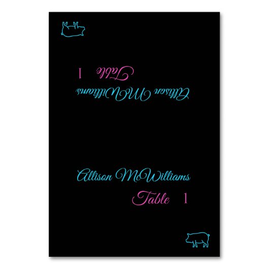 Hochzeitsstift Platzkarten-Schweinefleisch-blau un Tischnummer (Vorderseite)