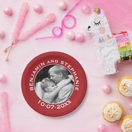 Hochzeitsstift - rote Grenze - moderner Minimalwer Pappteller (Party)