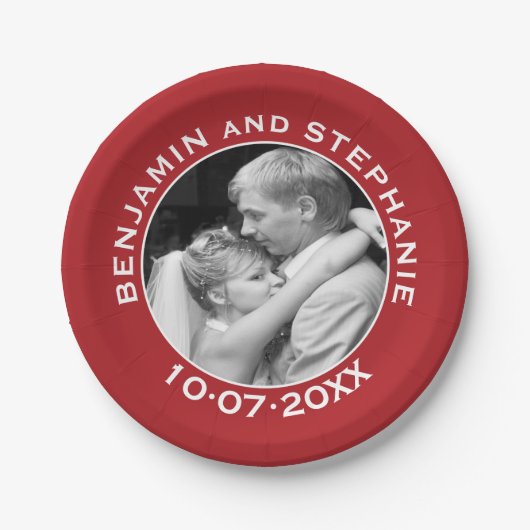 Hochzeitsstift - rote Grenze - moderner Minimalwer Pappteller (Vorderseite)