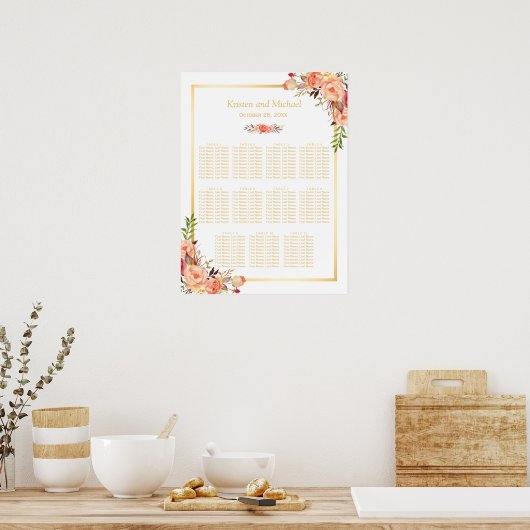 Hochzeitsstift Rustikale Orangen Blume Gold Poster (Küche)