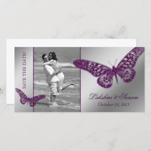 Hochzeitsstift Save the Date Butterfly Lila (Vorne/Hinten)