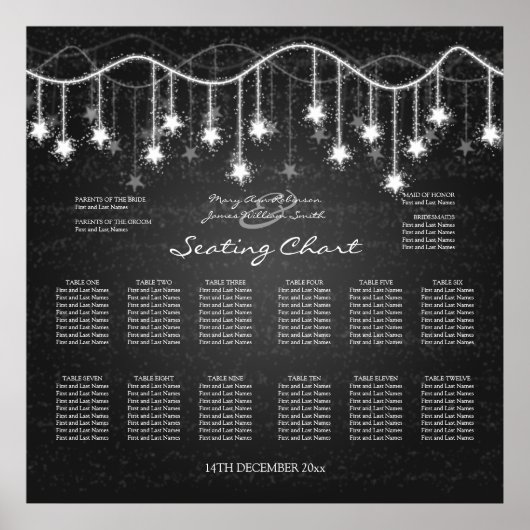 Hochzeitsstift schwarz schimmernde Sterne Poster (Vorne)