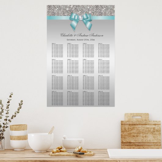 Hochzeitsstift Silver Sequin Aquamarin Bow Poster (Küche)
