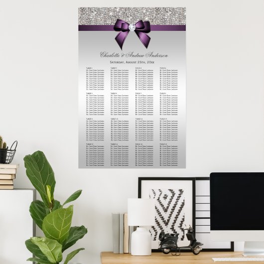 Hochzeitsstift Silver Sequin Lila Bow Poster (Heimbüro)