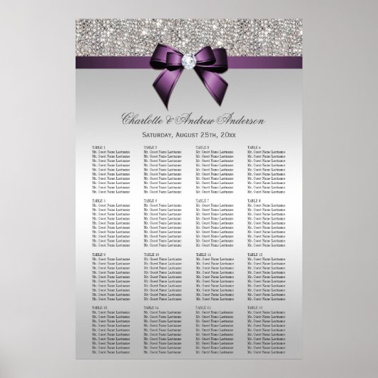 Hochzeitsstift Silver Sequin Lila Bow Poster (Vorne)