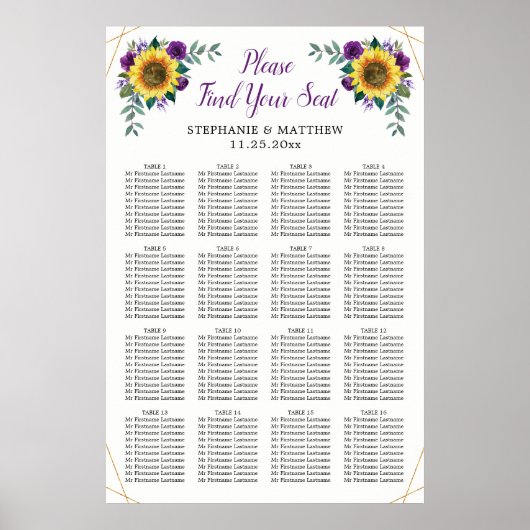 Hochzeitsstift Sonnenblume Lila geometrisch Poster (Vorne)