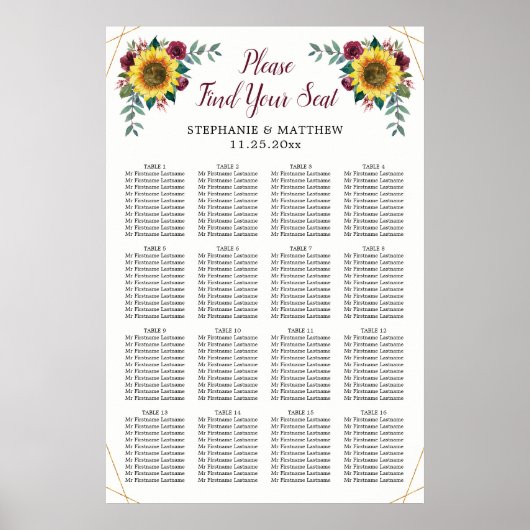 Hochzeitsstift Sonnenblumen geometrisch Poster (Vorne)