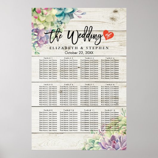 Hochzeitsstift Sukkulente Pflanze Rustikales Holz Poster (Vorne)