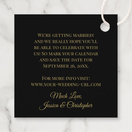 Hochzeitsstift uns Save the Date elegant schwarz Geschenkanhänger (Rückseite)