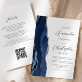 Hochzeitsstiftung des Navy Blue Silver Agate QR Einladung