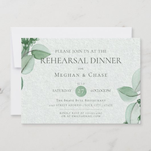Hochzeitsstiftung | Eleganter Wasserfarbe Eukalypt Einladung (Vorderseite)