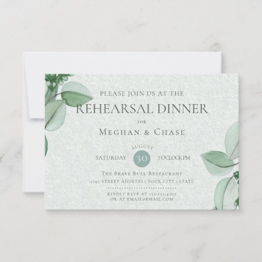 Hochzeitsstiftung | Eleganter Wasserfarbe Eukalypt Einladung (Vorderseite)