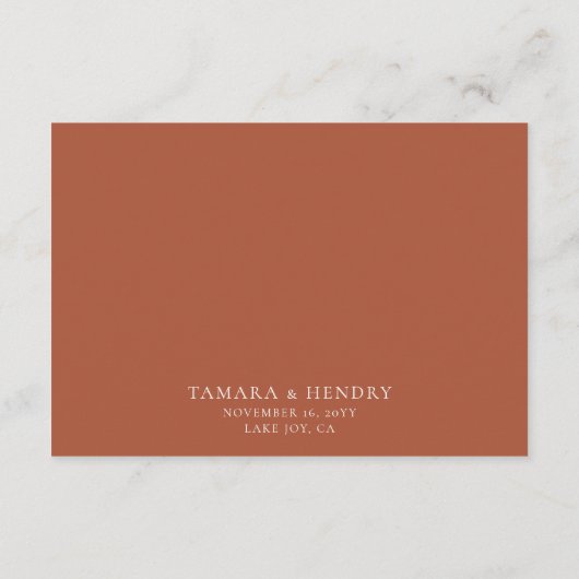 Hochzeitsstiftung Gut Kalligrafie Script Terracott Begleitkarte (Rückseite)