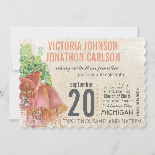 Hochzeitsstiftung mit Foto Peach und Minze Einladung (Vorderseite)