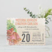 Hochzeitsstiftung mit Foto Peach und Minze Einladung (Stehend Vorderseite)