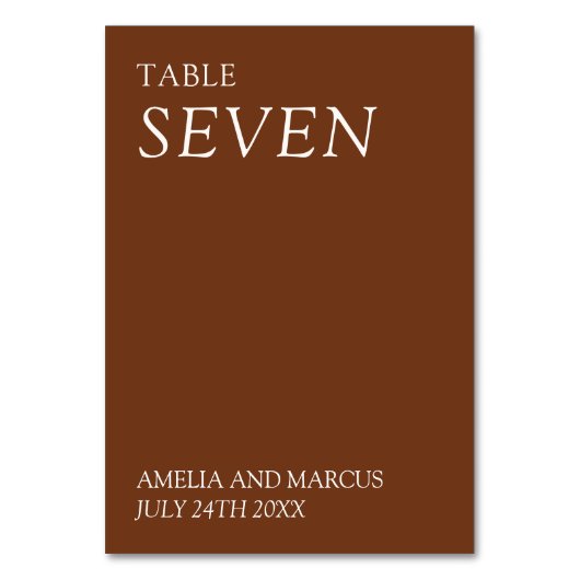 Hochzeitsstiftung mit moderner und schmaler Typogr Tischnummer (Rückseite)