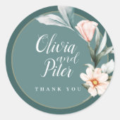Hochzeitsstiker botanisch runder aufkleber (Vorderseite)