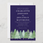 Hochzeitsstimmung im modernen Wald Navy Blue QR Co Einladung (Vorderseite)