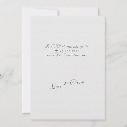 Hochzeitsstimmung in Grau und Weißbuch Einladung (Rückseite)