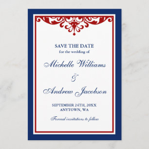Hochzeitsstimmung in Navy Blau und Rot Blüht das D Save The Date