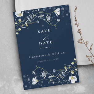 Hochzeitsstimmung in Navy Blue Elegante Wildblume  Einladung
