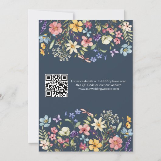 Hochzeitsstimmung in Navy Blue Modern QR Code Wild Einladung (Rückseite)