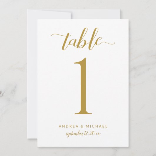 Hochzeitsstipps Tischnummern Moderne Goldkalligrap (Rückseite)